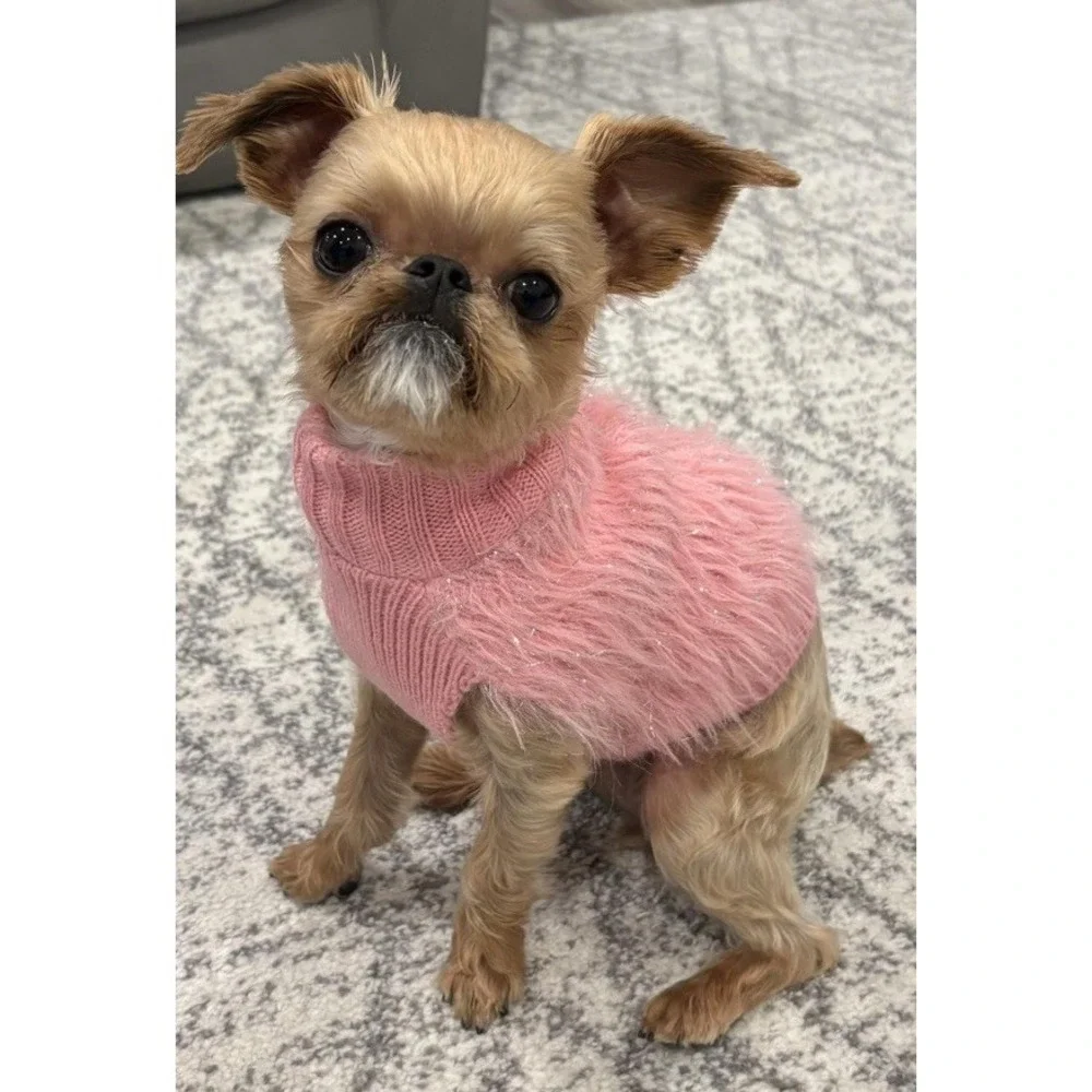 Boots & Barkley Thick Knit Pet Dog Cat Sweater Size S Pink Eyelash Holiday New